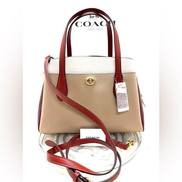 🔥🌺NWT! | Coach Lora 30 Satchel Handbag Colorblock Pebble Leather Msrp:$325.00 - Picture 1 of 8